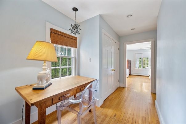 Home Office, Interior, Pendant Lights, Recessed Lighting, Wood Texture Flooring
