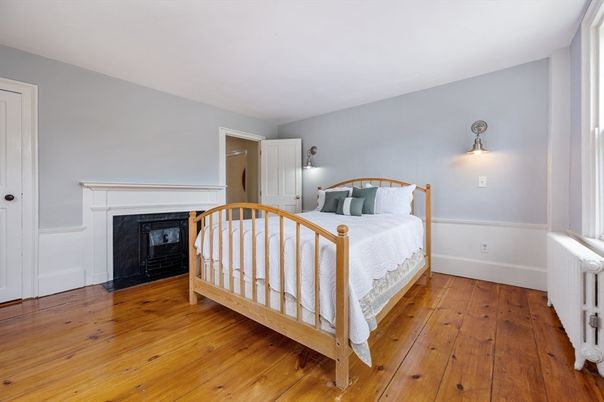 Bedroom, Fireplace, Interior, Wood Texture Flooring
