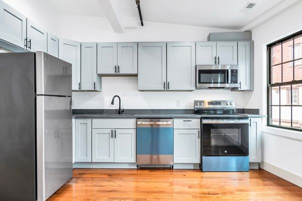 Interior, Kitchen, Stainless Steel Appliances, Wood Texture Flooring