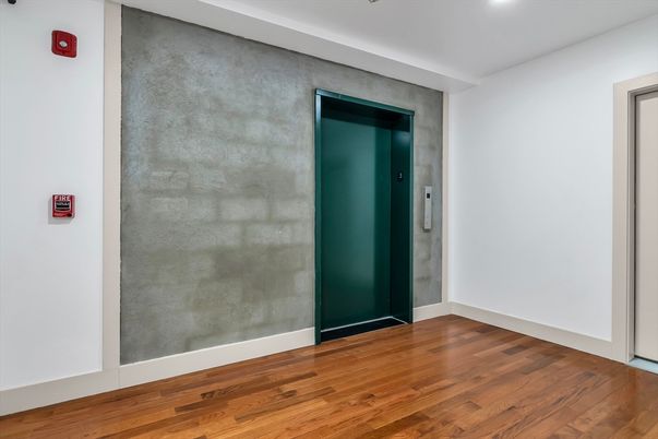 Elevator, Empty room, Interior, Recessed Lighting, Wood Texture Flooring