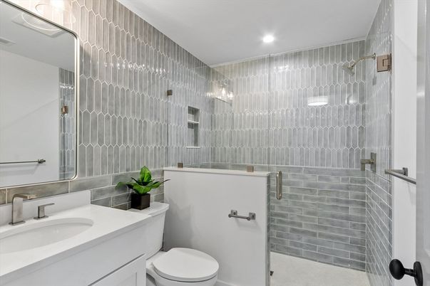 Bathroom, Glass Shower, Interior, Recessed Lighting