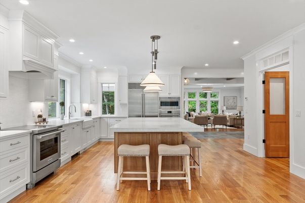 Interior, Kitchen, Living room, Pendant Lights, Recessed Lighting, Stainless Steel Appliances, Wood Texture Flooring