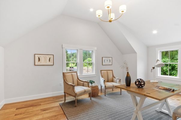 Chandelier, Home Office, Interior, Living room, Recessed Lighting, Wood Texture Flooring