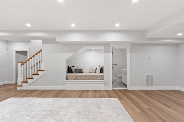 Bathroom, Interior, Recessed Lighting, Wood Texture Flooring