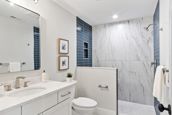 Bathroom, Interior, Marble Walls, Recessed Lighting
