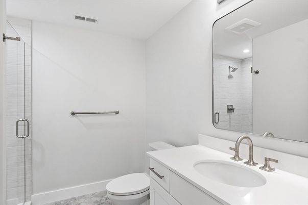 Bathroom, Glass Shower, Interior, Recessed Lighting