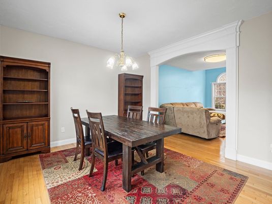 Dining room, Interior, Pendant Lights, Wood Texture Flooring