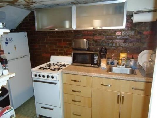 Interior, Kitchen, Stainless Steel Appliances, Stone Walls