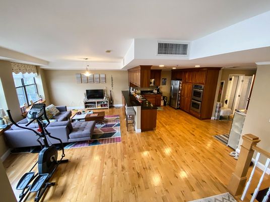 Interior, Kitchen, Living room, Pendant Lights, Recessed Lighting, Stainless Steel Appliances, Wood Texture Flooring
