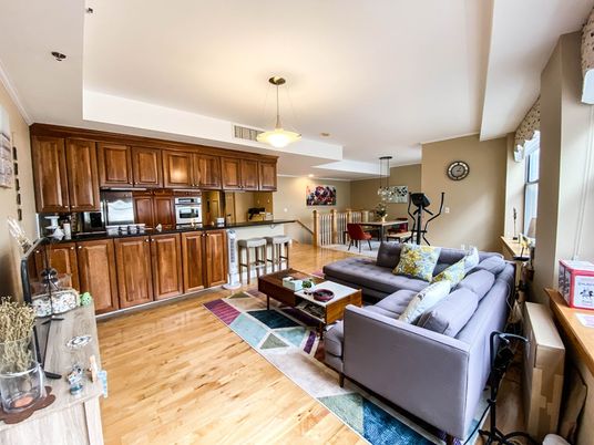 Dining room, Interior, Kitchen, Living room, Pendant Lights, Recessed Lighting, Wood Texture Flooring