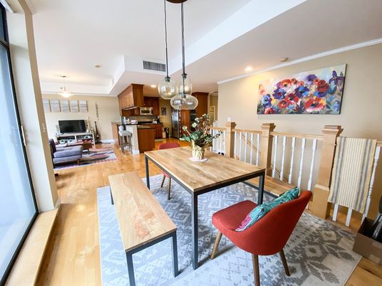 Chandelier, Dining room, Interior, Kitchen, Living room, Pendant Lights, Recessed Lighting, Wood Texture Flooring