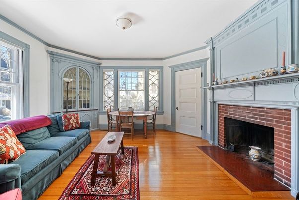Dining room, Fireplace, Interior, Wood Texture Flooring