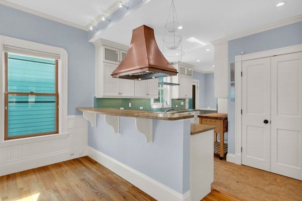 Interior, Kitchen, Pendant Lights, Recessed Lighting, Wood Texture Flooring