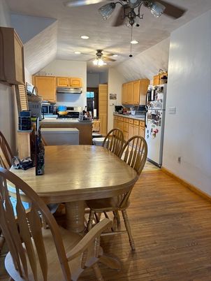 Dining room, Interior, Kitchen, Recessed Lighting, Wood Texture Flooring