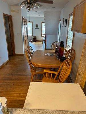 Chandelier, Dining room, Interior, Wood Texture Flooring