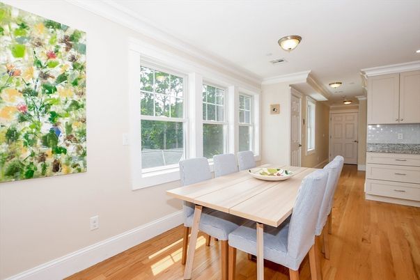 Dining room, Interior, Recessed Lighting, Wood Texture Flooring