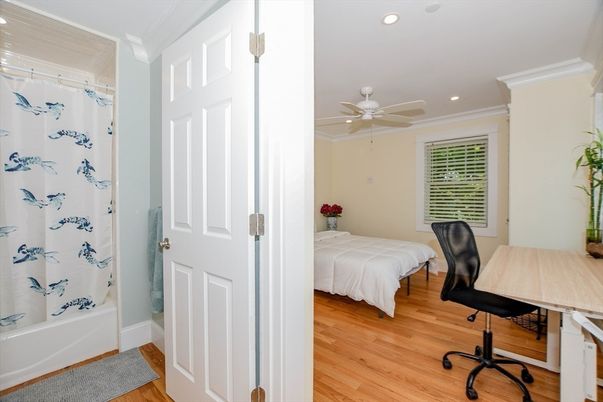Bedroom, Home Office, Interior, Recessed Lighting, Wood Texture Flooring