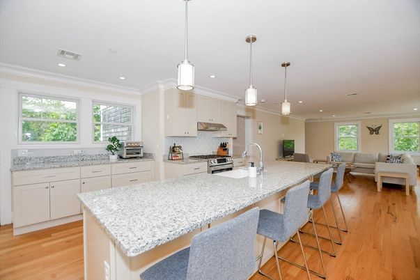 Interior, Kitchen, Living room, Pendant Lights, Recessed Lighting, Stainless Steel Appliances, Wood Texture Flooring