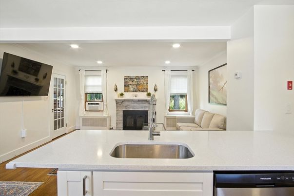 Fireplace, Interior, Kitchen, Living room, Recessed Lighting