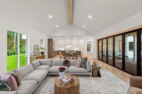 Dining room, Interior, Kitchen, Living room, Pendant Lights, Recessed Lighting, Wooden Beams, Wood Texture Flooring