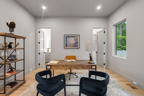 Home Office, Interior, Recessed Lighting, Wood Texture Flooring