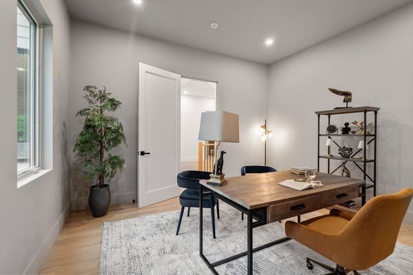 Home Office, Interior, Recessed Lighting, Wood Texture Flooring