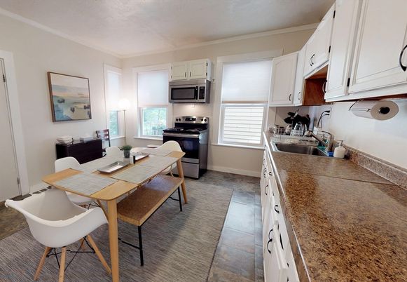 Dining room, Interior, Kitchen, Living room, Stainless Steel Appliances
