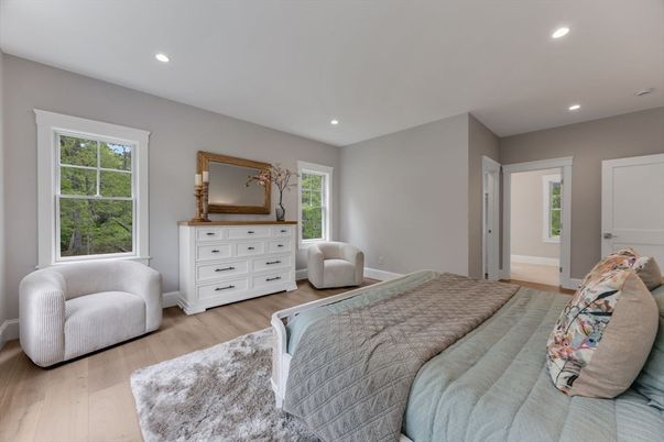 Bedroom, Interior, Recessed Lighting, Wood Texture Flooring