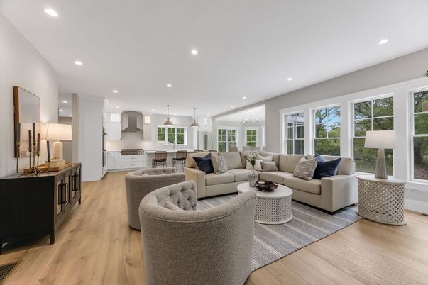 Interior, Kitchen, Living room, Pendant Lights, Recessed Lighting, Wood Texture Flooring