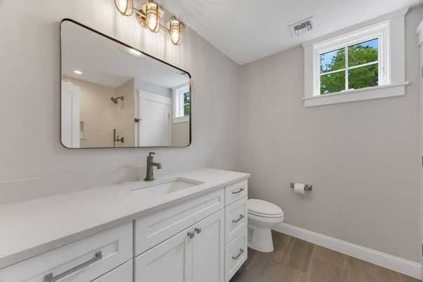 Bathroom, Interior, Recessed Lighting, Wood Texture Flooring