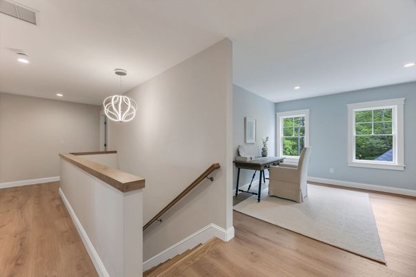 Home Office, Interior, Pendant Lights, Recessed Lighting, Wood Texture Flooring
