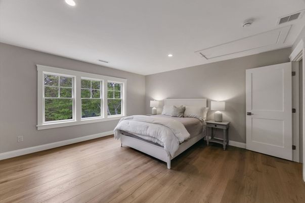 Bedroom, Interior, Recessed Lighting, Wood Texture Flooring