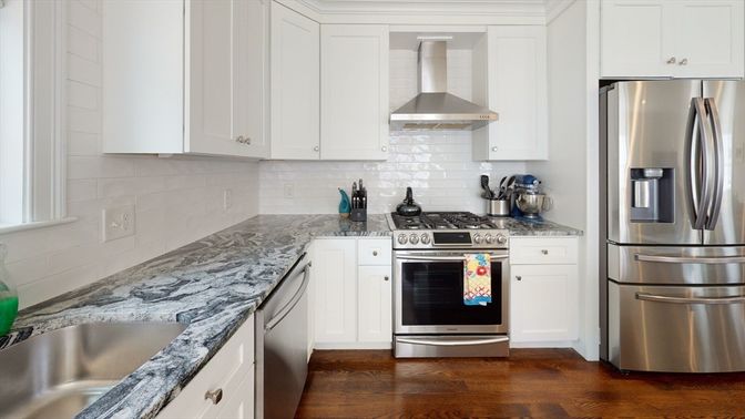 Interior, Kitchen, Stainless Steel Appliances, Wood Texture Flooring