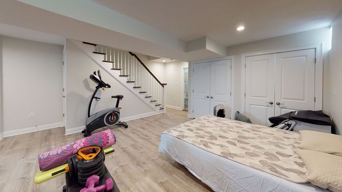 Bedroom, Fitness Equipment, Interior, Recessed Lighting, Wood Texture Flooring