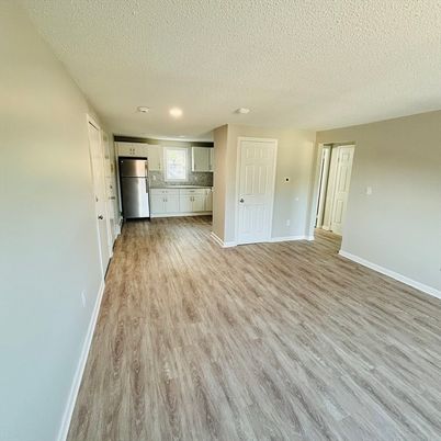 Empty room, Interior, Kitchen, Recessed Lighting, Wood Texture Flooring