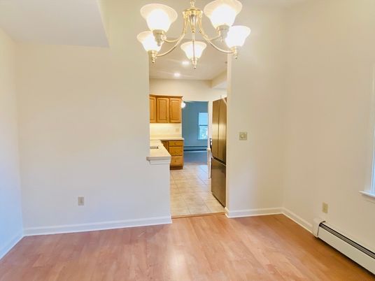 Chandelier, Empty room, Interior, Kitchen, Wood Texture Flooring