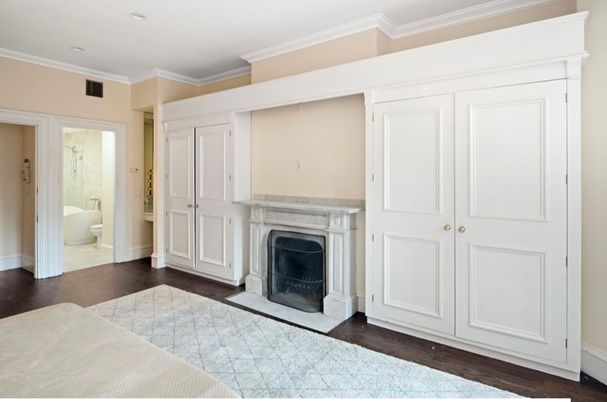 Bathroom, Fireplace, Interior, Recessed Lighting, Wood Texture Flooring