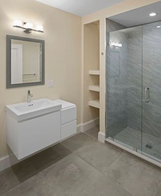 Bathroom, Glass Shower, Interior, Recessed Lighting