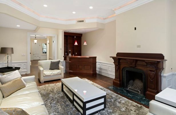 Fireplace, Interior, Living room, Pendant Lights, Recessed Lighting, Wood Texture Flooring