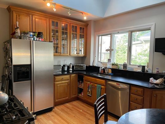 Interior, Kitchen, Stainless Steel Appliances, Wood Texture Flooring