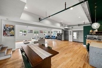Interior, Living room, Pendant Lights, Recessed Lighting, Wood Texture Flooring