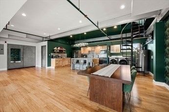 Chandelier, Interior, Kitchen, Recessed Lighting, Stainless Steel Appliances, Wood Texture Flooring