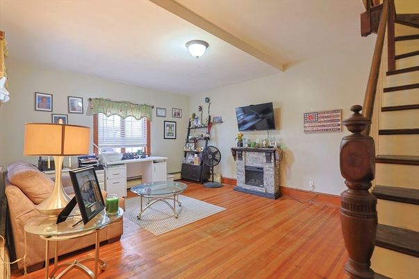 Fireplace, Home Office, Interior, Wood Texture Flooring
