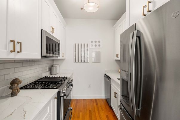 Interior, Kitchen, Stainless Steel Appliances, Wood Texture Flooring