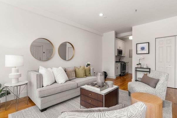 Interior, Kitchen, Living room, Recessed Lighting, Stainless Steel Appliances, Wood Texture Flooring