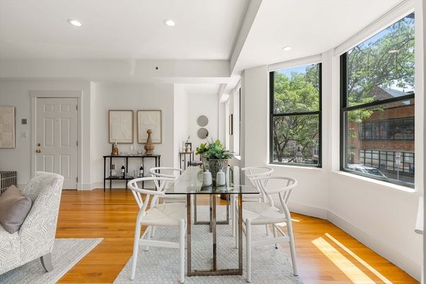 Dining room, Interior, Recessed Lighting, Wood Texture Flooring