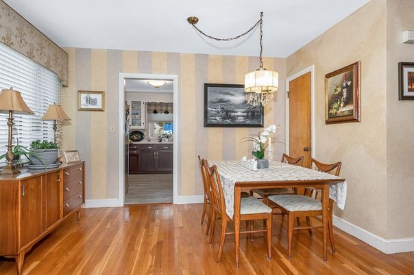 Dining room, Interior, Pendant Lights, Wood Texture Flooring