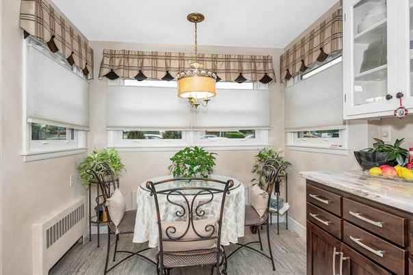 Dining room, Interior, Pendant Lights, Wood Texture Flooring