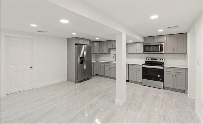 Interior, Kitchen, Marble, Recessed Lighting, Stainless Steel Appliances