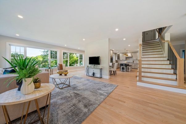 Interior, Kitchen, Living room, Pendant Lights, Recessed Lighting, Stainless Steel Appliances, Wood Texture Flooring